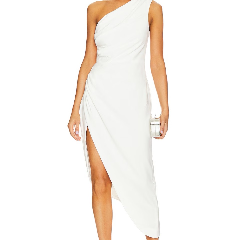 Elliatt Bobbie One shoulder White Midi Dress in Small, Worn Once